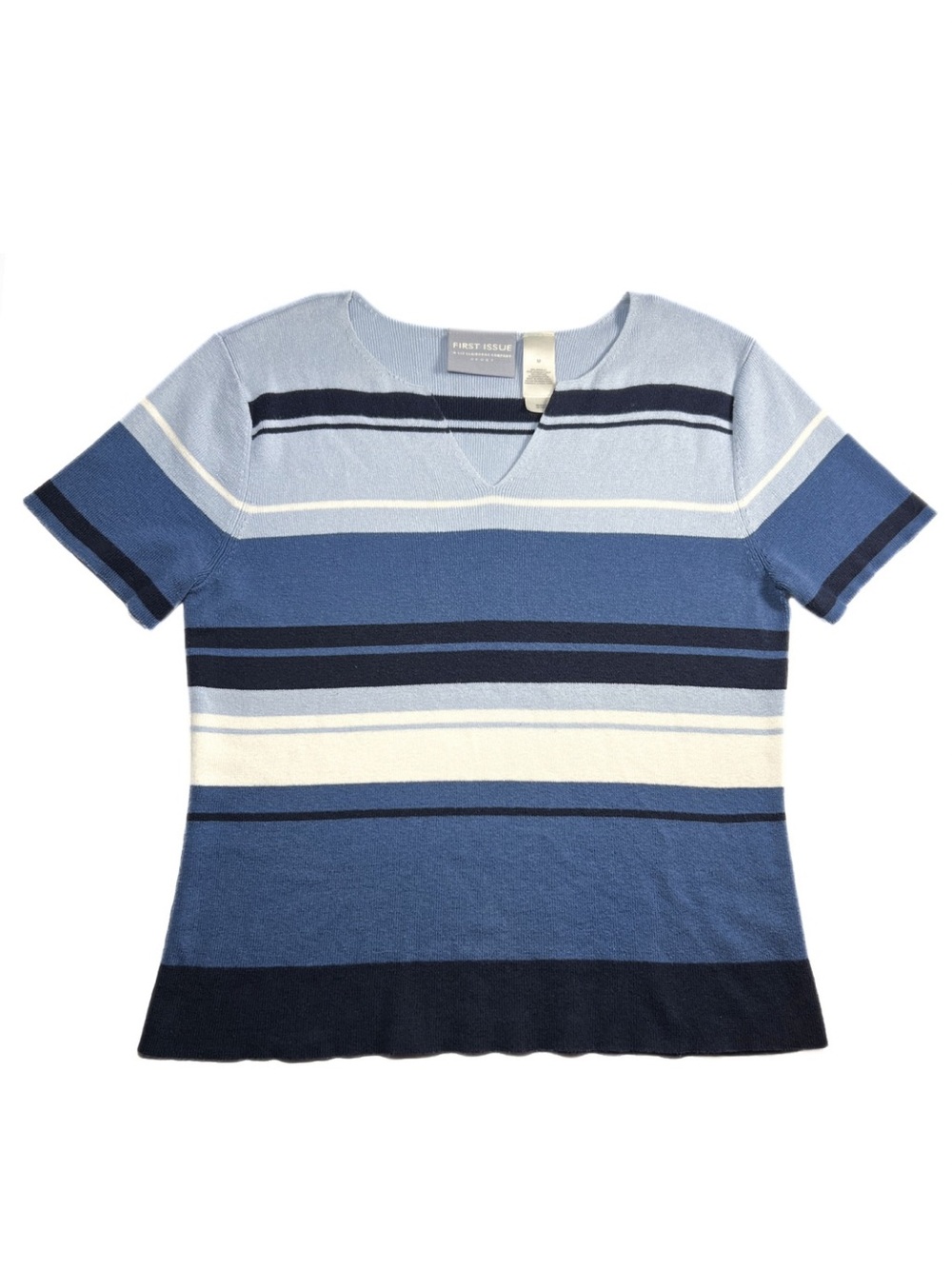 Vintage 90s First Issue Liz Claiborne Blue Striped Knit Top Womens M Preppy